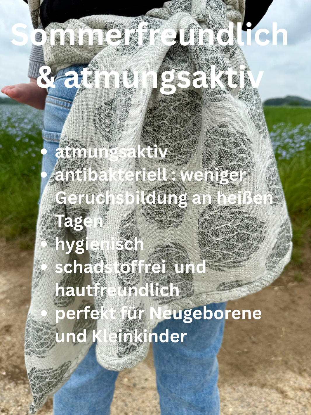Nachhaltiges Babytragetuch aus Biobaumwolle, Leinen und Hanf, ideal für den Sommer